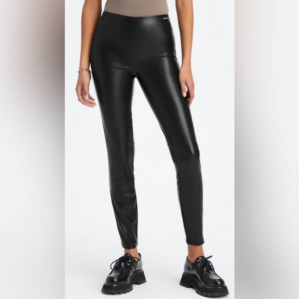 Fabletics vegan Leather pull on black leggings
